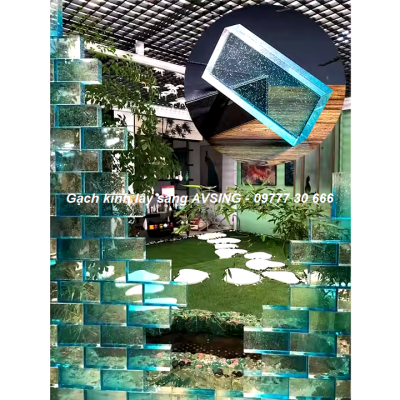 Gạch kính 2 màu xanh trăng tinh thể 200x100x50mm